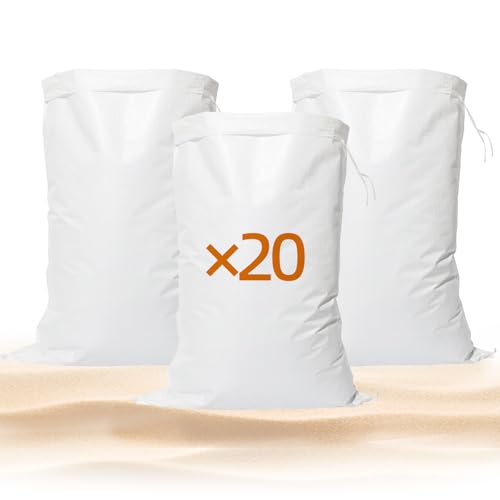 Sacos de arena para inundaciones de 40x60 cm con cordón bolsas de tejido PP blanco pack de 50