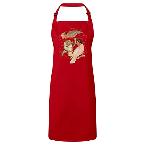 Tablier cuisine rouge oiseaux art grotesque surréalisme cadeau créatif original