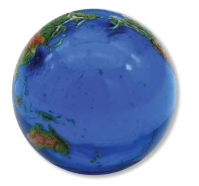Shasta Visions Blue Earth Marble with Natural Earth Continents, Recycled Glass, 5 with a Pouch, 0.9 Inch Diameter (Pack1)