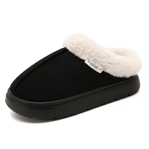 House Slippers For Woman Men, Womens slippers Platform EVA lightweight sole Warm Faux Fur Lined Suede Short Ankle Boots Memory Foam Fuzzy Slippers for Women Anti-Slip Boot Indoor Outdoor