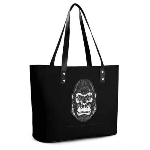 Gorilla Head Women's Leather Handbag Shoulder Bag Tote Purse Bags for Shopping Travel3