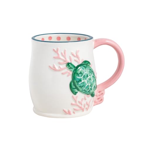 Taza cerámica blanca Tortuga Mud Pie 15 oz miniatura 1