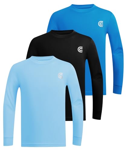 ZITY 3er Pack Kinder UV Shirt Jungen Langarm Schwimmshirt UPF50+ Schutzkleidung Schnelltrocknende Wasser Rash Guard Durchlässige Badeshirt XL Schwarz Hell-Saphirblau Azurblau
