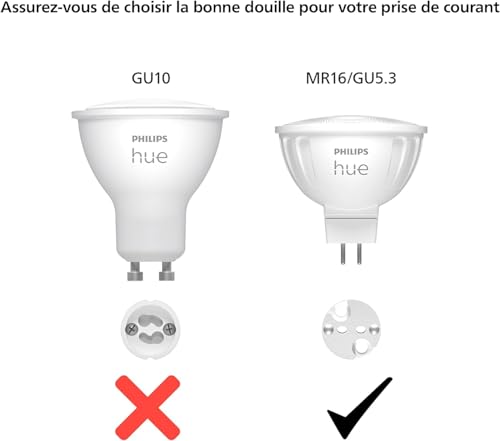 Philips Hue White and Color Ambiance, ampoule connectée MR16, compatible Bluetooth, lot de 2, fonctionne avec Alexa, Google Assistant et Apple Homekit
