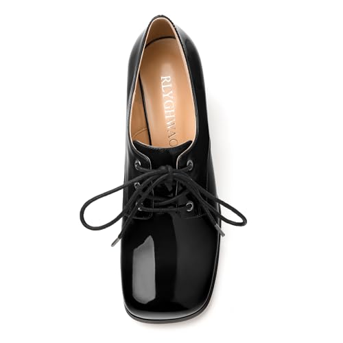 Women's Chunky Mid Heel Pumps - Square Toe, Lace-Up Design, Versatile Everyday/Party/Work Shoes (Solid Colors)3