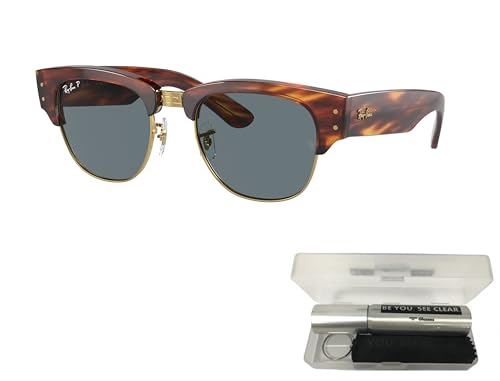 Ray-Ban RB0316S Sunglasses Bundle: RB 0316 S MEGA CLUBMASTER 954/3R Striped Havana/Dark Blue Polar Crystal Polarized and Eyewear Cleaning Kit2