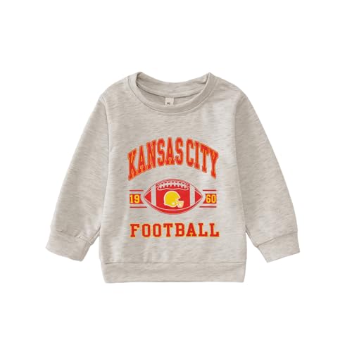 Image of GLIGLITTR Toddler Baby Boy Girl Football Outfit Sweatshirt Football Games Letter Print Crewneck Pullover Long Sleeve Shirt