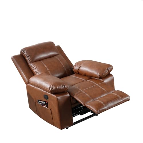 Image of LEZINO Recliner Sofa 1 Seater for Home (Manual Recliner Sofa, Brown) | Recliner Chair in Textured Brown Gremany Premium Faux Leather