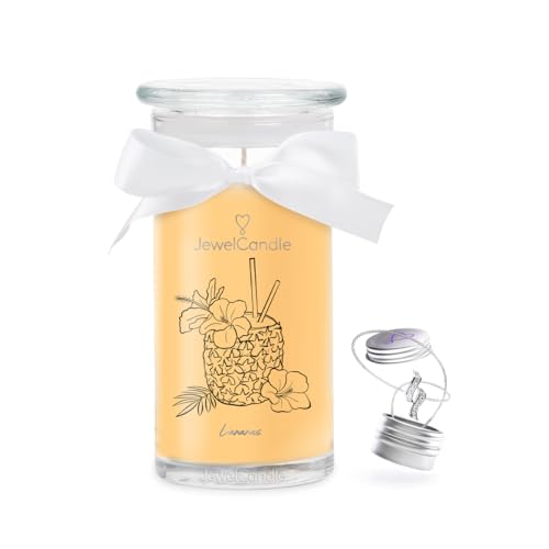 JuwelKerze Lananas Halskette Silber - Schmuckkerze 80 Std - große Duftkerze im Glas mit fruchtigem Duft - Kerze mit Schmuck - Geschenke für Frauen