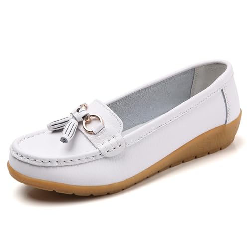 Image of Shoes Loafers for Women Classic Leather Loafers Casual Slip-On Boat Shoes ComfortWalking Moccasins Soft Sole Shoes