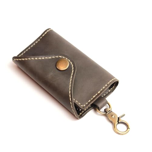 Wallet Handmade,Car Key Holders,Coin Purse,Leather Key Case,Leather Key Holder, Handmade Keychain Coin Purse with 6 Keychains (Grey)