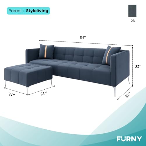 Image of FURNY Homeliving 5 Seater L Shape Sofa Set with Movable Ottoman | Flexible Left or Right Layout | Plush Velvet Fabric (Dark Grey) | Perfect for Living Room, Guest Room & Office