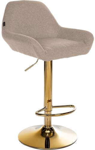 CLP Tabouret de Bar Braga revêtement Tissu avec piètement doré I réglable en Hauteur et pivotant à 360°, Couleur:Taupe