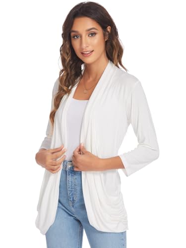 Image of DEESHA Women Casual Lightweight Cardigan 3 /4 Sleeve Draped Open Front Soft Cardigans with Pockets