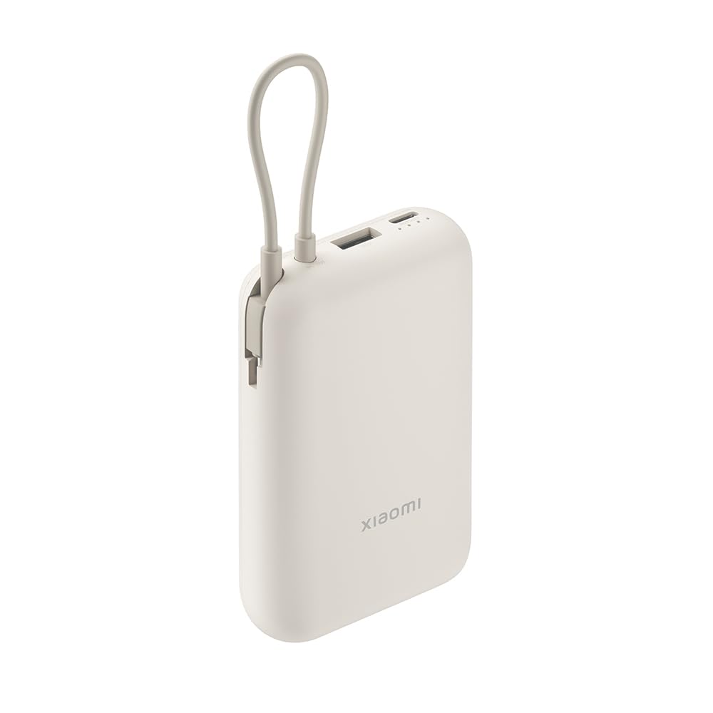 Xiaomi Power Bank 10000mAh with USB-C fast charging, 22.5W max ultraportable, triple device compatibility (iPhone/Samsung/AirPods), USB-C input & output, airline approved, Tan.