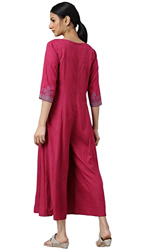 Image of W Womens for Woman Dark Pink Liva Eco Mock Layer Embellished Jumpsuit