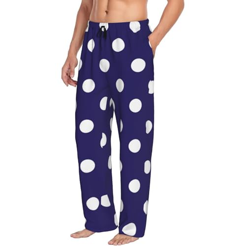Navy Blue Polka Dots Mens Pj Pants,Soft Men Lounge Pants,Mens Pajama Pants Bottoms,Sleep Pants For Men