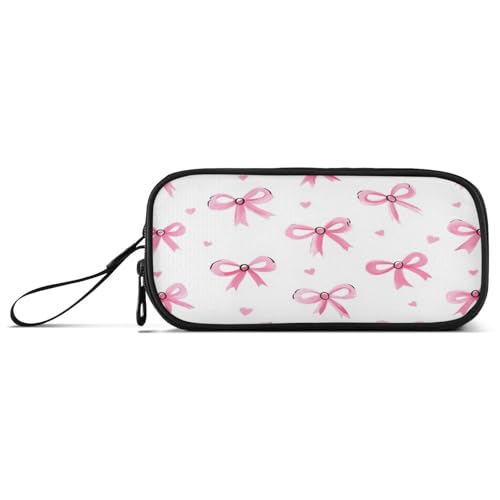 Image of Caikeny Pencil Case Bows Hearts Pen Bag Ribbons Large Capacity Pencil Box Pen Pouch with Zipper Cosmetic Organizer for Kids Teens Adults