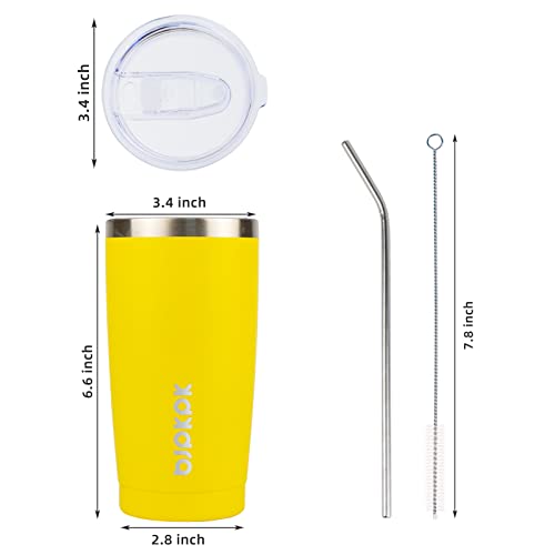 Image of BJPKPK 20oz Coffee Tumbler with Lid & Straw, Insulated Stainless Steel Mug | Double Wall Vacuum, Keeps Hot /Cold, BPA Free, Leak Proof, Iced Coffee Cup Fit Car Holder, Travel & Beach, Goldenrod