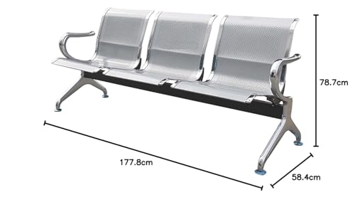 Image of Three Seater Waiting Area Chair, MS Chrome Finish, for Hospital Clinic Reception School University College Garden Public Places Tampels