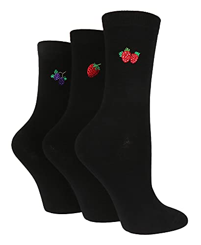 Chaussettes Fantaisie Femme avec Broderie | Lot de 3 Paires | Chaussettes Coton Rigolotes | Sock Shop Wild Feet | Cadeau (37-42, Berris d'été) Cover