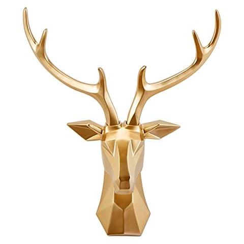 Daoyuan Wanddekor Hirschkopf Modern,an Der Wand Befestigte Geometrische Hirschgeweih Wandskulptur,Kunstpräparation Harz Tierkopf Statue Wandbehang Cover