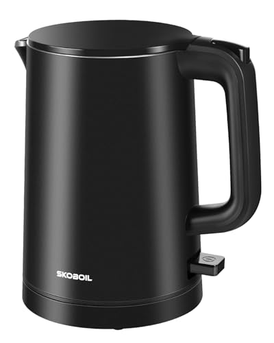SKOBOIL Electric Kettle Small for Tea & Coffee, 0.8L (27OZ) Double Wall Stainless Steel Hot Water Boiler, Fast Boiling Water Heater & Teapot with Auto Shut-Off, Boil-Dry Protection