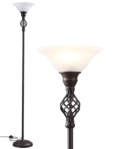 Lampe sur pied Torchiere pour salon, lampe de lecture LED debout pour chambre avec abat-jour en verre pour coin de salon, chambre et bureau à domicile,...