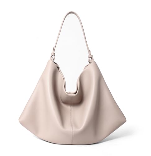 Covelin Minimalist Soft Leather Tote Bag - Adjustable & Detachable Crossbody Strap, Hobo Casual Shoulder Purse for Everyday Work Nude