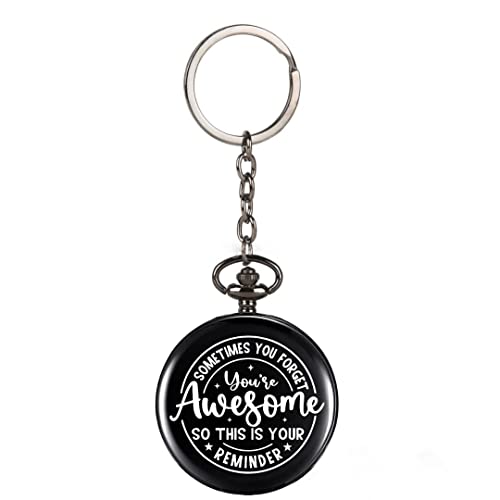 Image of Vintage Gandhi Style Pocket Watch with Engraved Designs & Messages Royal Black Analog for Men Women & Kids Includes Key Ring for car or Bike Keys Ideal Gift