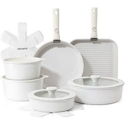 SENSARTE 17 Piece Nonstick Detachable Handle Pots and Pans Set White | Removable Handle Cookware Set, Induction Cookware Set with Removable Handle, Healthy Non Stick for RV, Dishwasher ＆ Oven Safe