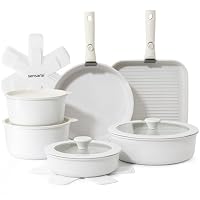 SENSARTE 17 Piece Pots and Pans Set, Nonstick Detachable Handle Cookware, Induction Kitchen Cookware Set with Removable Handle, Healthy Non Stick RV Cookware, Dishwasher ＆ Oven Safe (White)