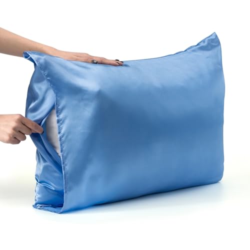Satin Pillowcases Standard Set of 2 - Silk Soft Pillow Cases for Hair and Skin 20x26 inches,Blue Satin Pillow Covers 2 Pack with Envelope Closure for Home,School, Hotel