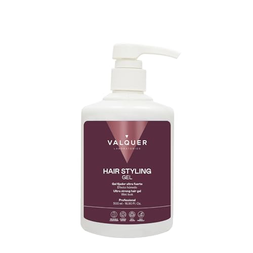 Valquer Gel Fijador Capilar, Gomina Ultra Fuerte con Efecto Mojado. Define y Moldea Peinados con Brillo Natural, Textura Ligera y Sin Rigidez. Vegano. 500 ml