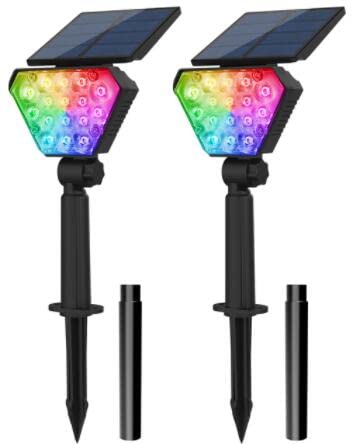 T-SUNUS Gartenstrahler Solar 7 Farbwechsel, 16 LEDs Solarlampen für außen Gartenstrahler Solar IP65 Wasserdicht Auto ON/OFF für Garten Weg Terrasse Rasen Cover