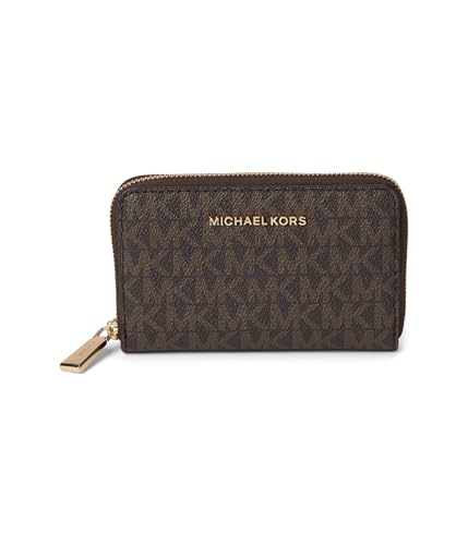 Image of Michael Kors Jet Set Small Zip Around Card Case, Gold-Tone Hardware /Brown /Acorn