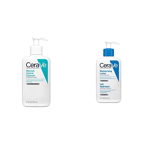 CeraVe Blemish Control Face Cleanser with 2% Salicylic Acid & Niacinamide for Blemish-Prone Skin & Moisturising Lotion, with hyaluronic acid and 3 essential ceramides, Daily Face & Body Moisturiser