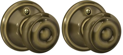 Image of SCHLAGE F170 GEO 609 Georgian Door Knob, One Sided Non-Turning Dummy Door Handle, Antique Brass (Pack of 2)