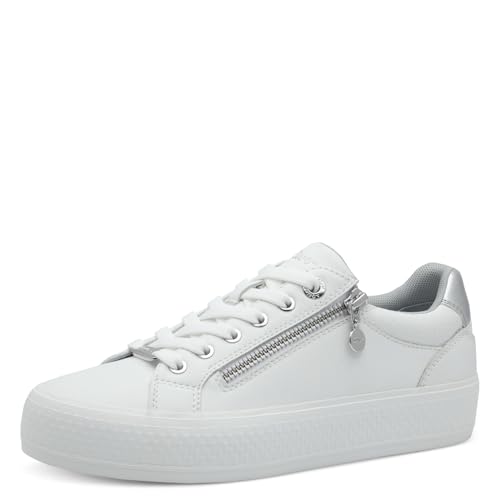 s.Oliver Damen Sneaker flach mit Reißverschluss Freizeit, Weiß (White), 39 EU