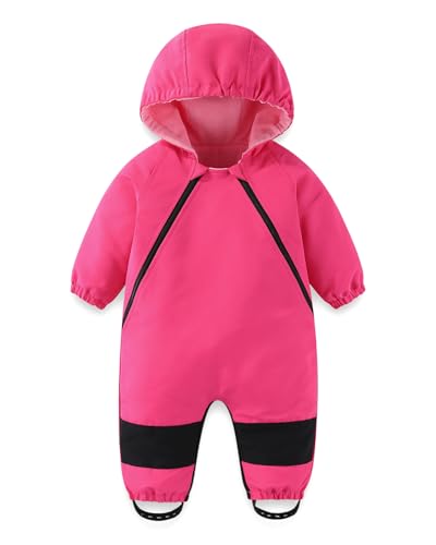 JiAmy Baby Softshell Leicht Overall Herbst Frühling Schneeanzug Junge Mädchen, Baby Bekleidung Strampler Wasserdicht Atmungsaktiv Winddicht Bekleidungssets Rosarot 2-3 Jahre