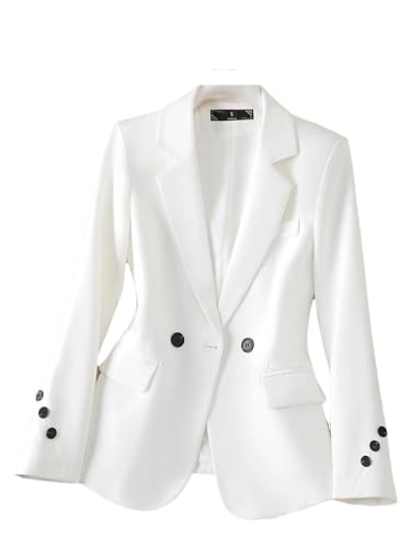 Women Blazer Formal Jacket Long Sleeve Single Breasted Female Work Wear Coat White Blazer M