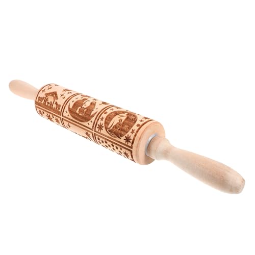 GLEAVI Pin De Rodillo De Natividad Rodillo En Rodillo De Colores Rodando En Consejos Fondant Hornada Rolling Pin Pasador De Pastelería Sellos Navidad Decoración De Madera
