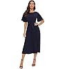Milumia Women's Elegant Belted Pleated Flounce Sleeve Long Dress Navy Blue Large
