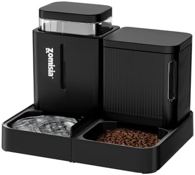 Automatic Cat Feeder and Water — side view showing full product dimensions