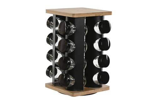 Solty - Especiero para Cocina - 16 Botes Especias -Especiero Metalico y de Bambu Especiero Giratorio 360° - Incluye 16 Botes con Tapas y Dosificadores.