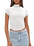 Darong Womens Summer Short Sleeve Cute Crop Tops Casual Basic Mockneck Slim Fit T-Shirts 9093 White XS
