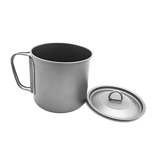 JPXXFM Titanium CUP 500ml Vajilla ligera con tapa y mango plegable Oficina de picnic de picnic interior al aire libre Drinkware portátil (color: plata, tamaño: 8.8x10 cm)