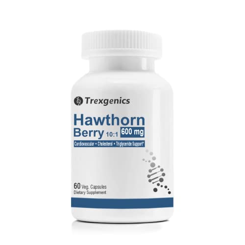 Trexgenics Hawthorn Berry 600 Mg Cardiovascular, Cholesterol, Triglycerides, Blood Pressure Support Vegan & Non-Gmo (60 Veg. Capsules) (Pack Of 1) #TOP4