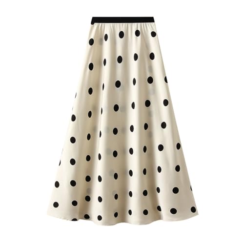 Womens Polka Dot Skirt High Waisted Retro Satin Long Skirs Pleated Casual Swing Flared Skirt 2025 Trendy Fashion