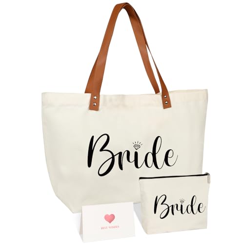 Amosking Bolsa de lona con bolsa de cosméticos, regalos de boda para novia, despedida de soltera, fiesta de compromiso, luna de miel, viaje de playa, señorita a mujer, novia para ser